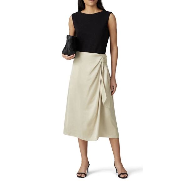 Club Monaco Women’s Satin Charmeuse Midi Skirt Fits 30” Waist Tie Knot Front - Picture 1 of 14